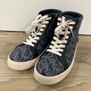 Coach Clip High Top Monogram Print Sneakers Navy Blue Men Size 8.5 CK485 NWOB